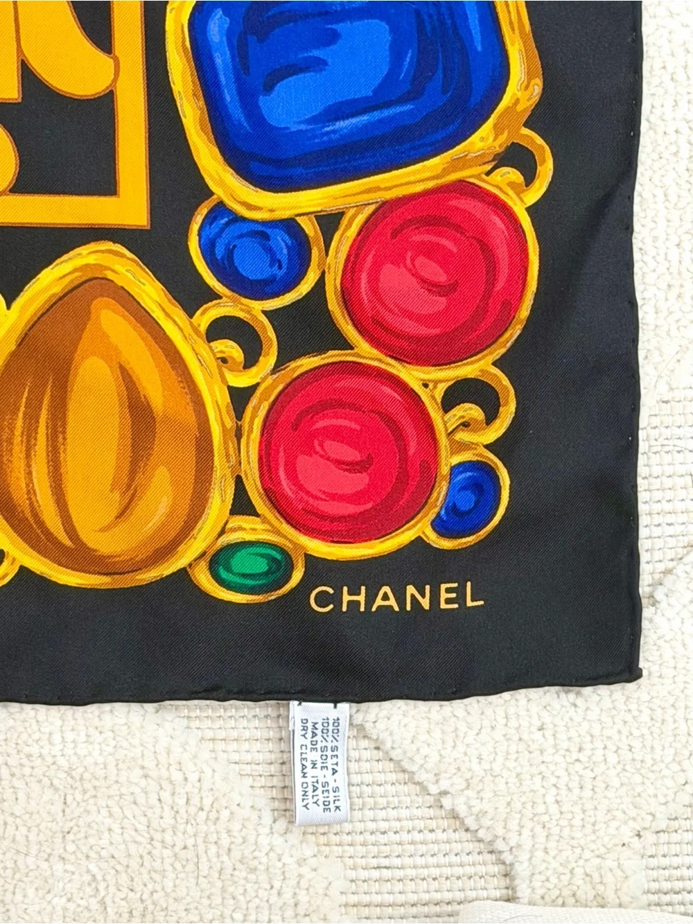 CHANEL 1980s silk Gripoix gemstone-print scarf